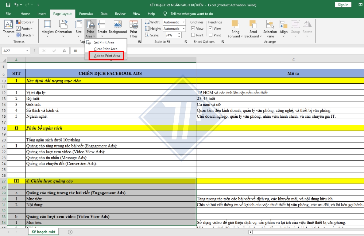 cách bỏ chọn vùng in trong excel​