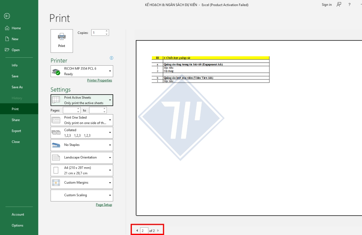 chọn vùng in trong excel 2003​