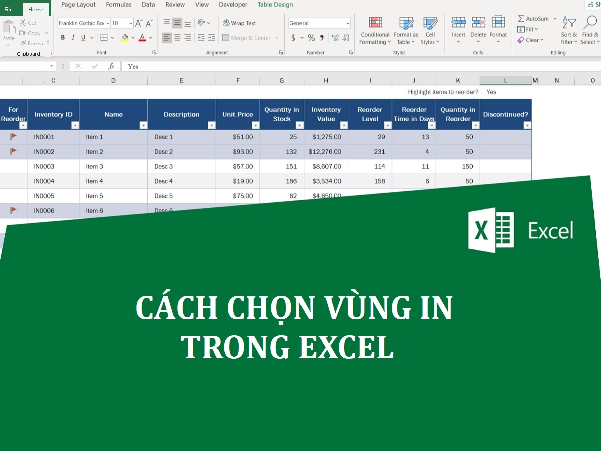 cách chọn vùng cần in trong excel​