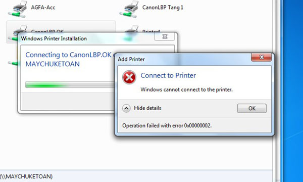 laptop không tìm thấy máy in