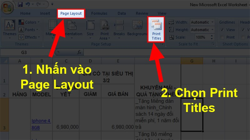 cách in lặp lại tiêu đề trong excel 2013​
