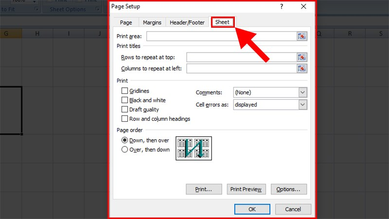 cách chọn in lặp lại tiêu đề trong excel​