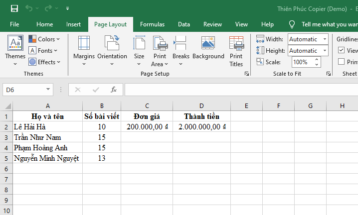 cách in lặp lại dòng tiêu đề trong excel 2010​