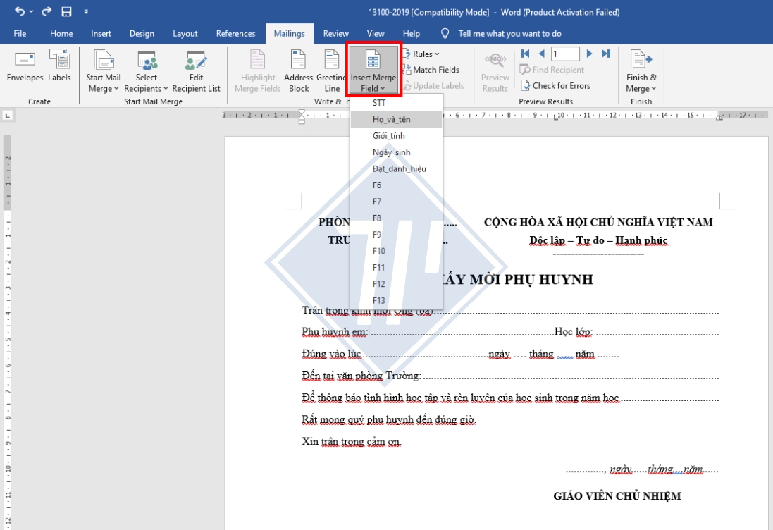 cách Mail Merge trong Word​